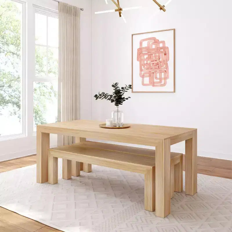 Plank+Beam Solid Wood Modern Dining Table Set with 2 Benches for 6