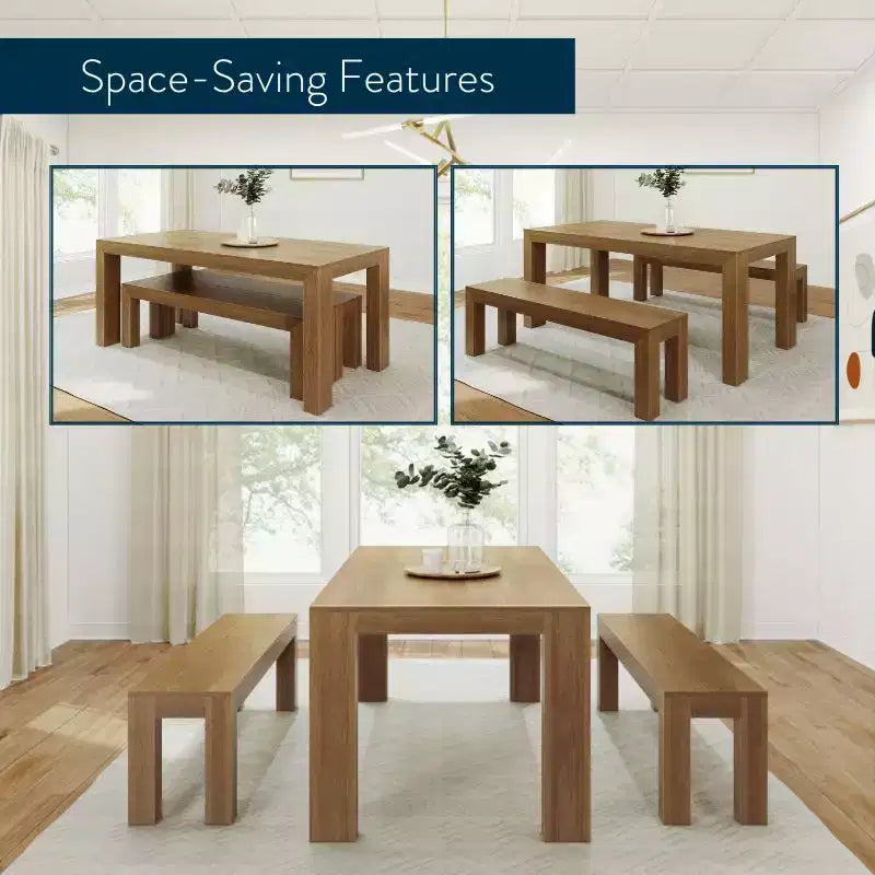 Plank+Beam Solid Wood Modern Dining Table Set with 2 Benches for 6