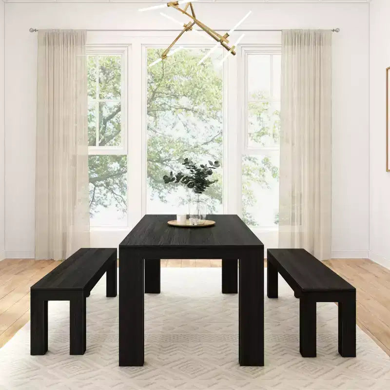 Plank+Beam Solid Wood Modern Dining Table Set with 2 Benches for 6