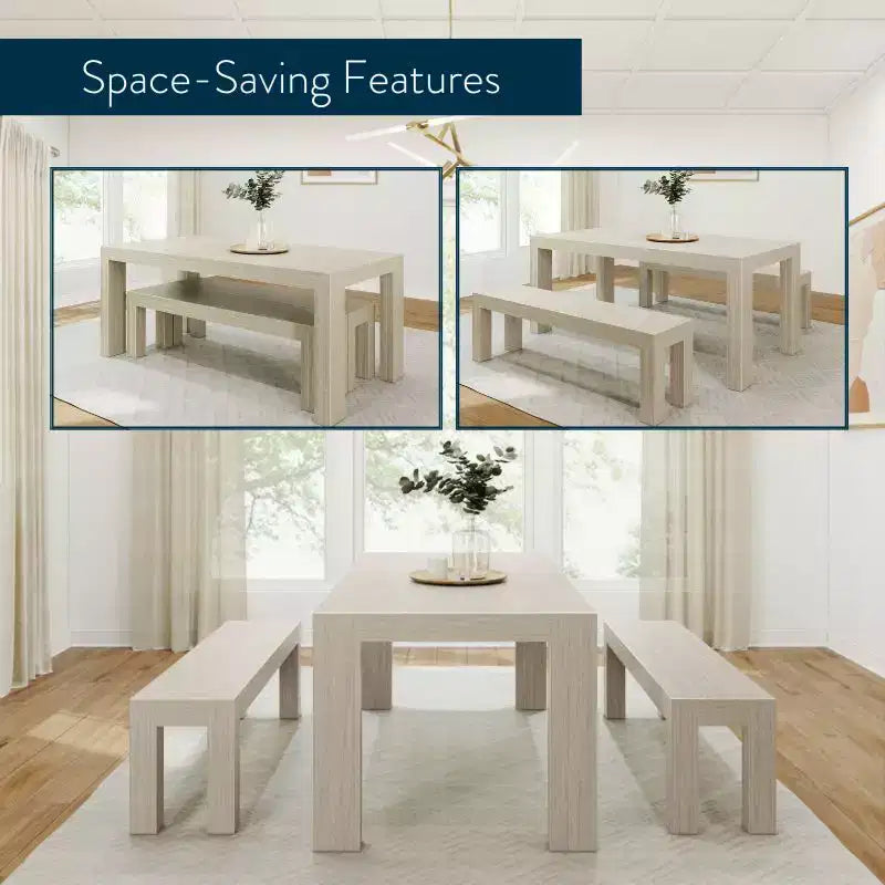 Plank+Beam Solid Wood Modern Dining Table Set with 2 Benches for 6