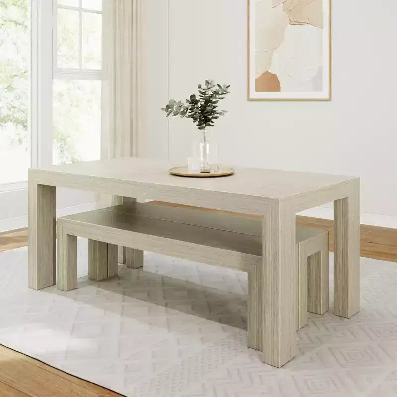 Plank+Beam Solid Wood Modern Dining Table Set with 2 Benches for 6