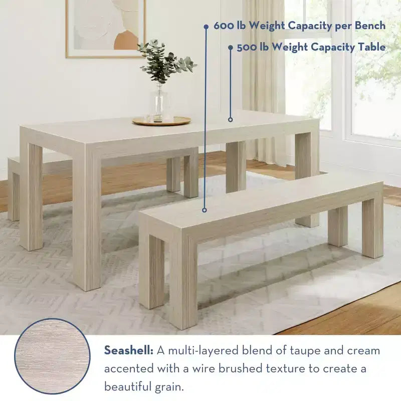 Plank+Beam Solid Wood Modern Dining Table Set with 2 Benches for 6