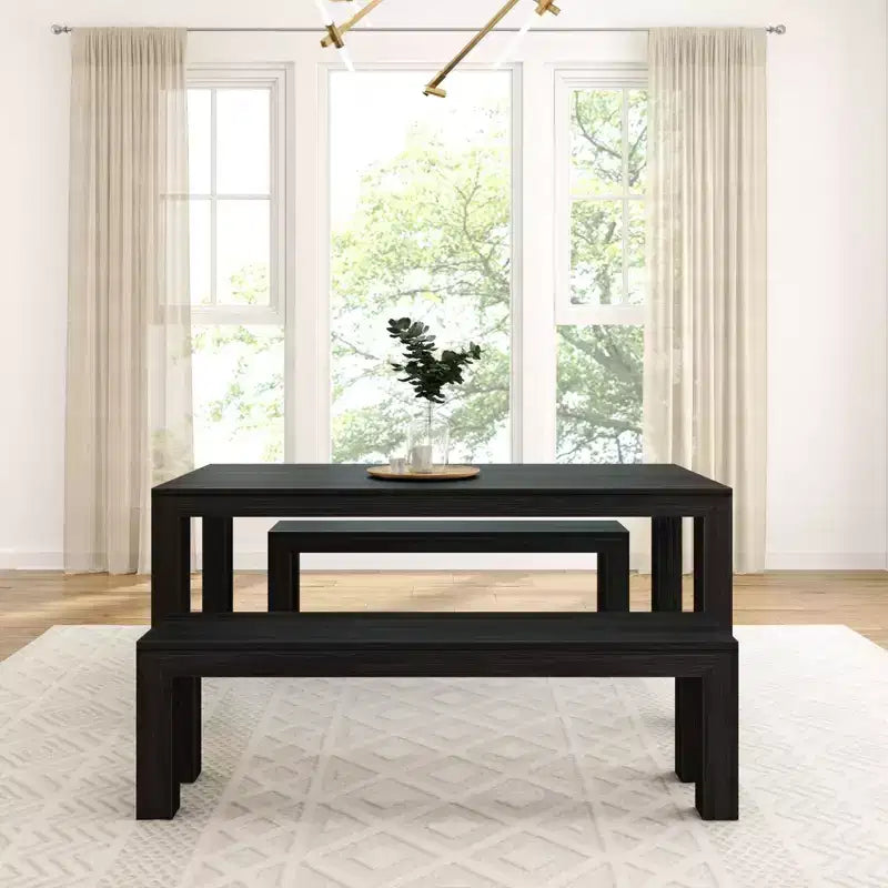 Plank+Beam Solid Wood Modern Dining Table Set with 2 Benches for 6