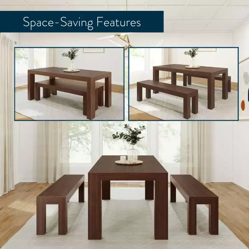 Plank+Beam Solid Wood Modern Dining Table Set with 2 Benches for 6