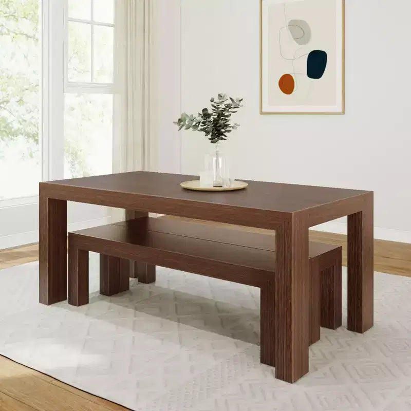 Plank+Beam Solid Wood Modern Dining Table Set with 2 Benches for 6