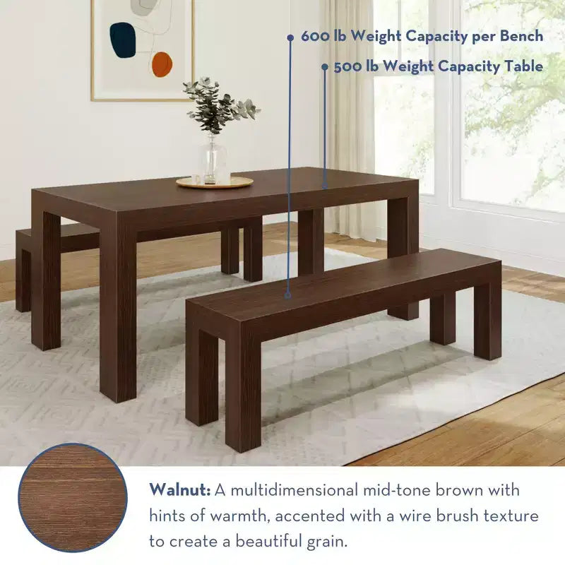 Plank+Beam Solid Wood Modern Dining Table Set with 2 Benches for 6