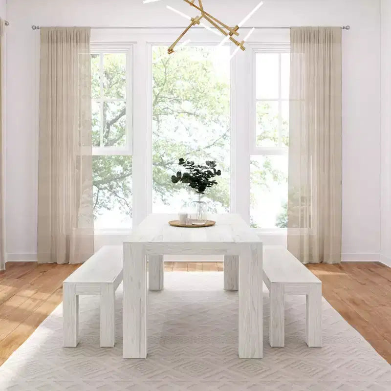 Plank+Beam Solid Wood Modern Dining Table Set with 2 Benches for 6