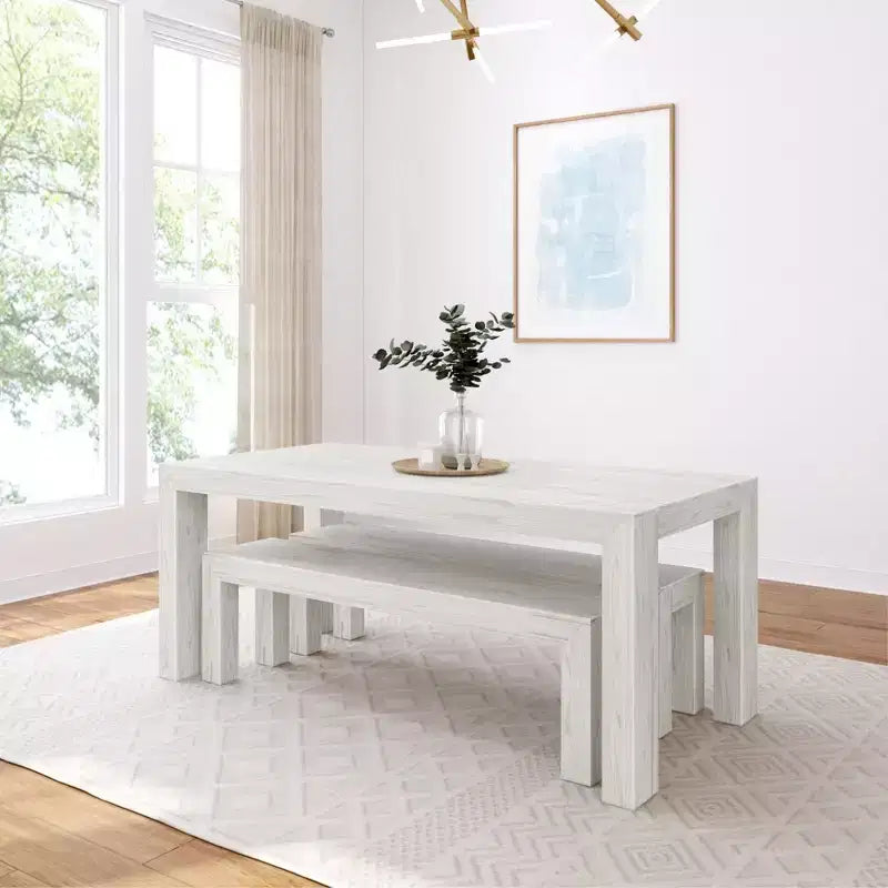 Plank+Beam Solid Wood Modern Dining Table Set with 2 Benches for 6