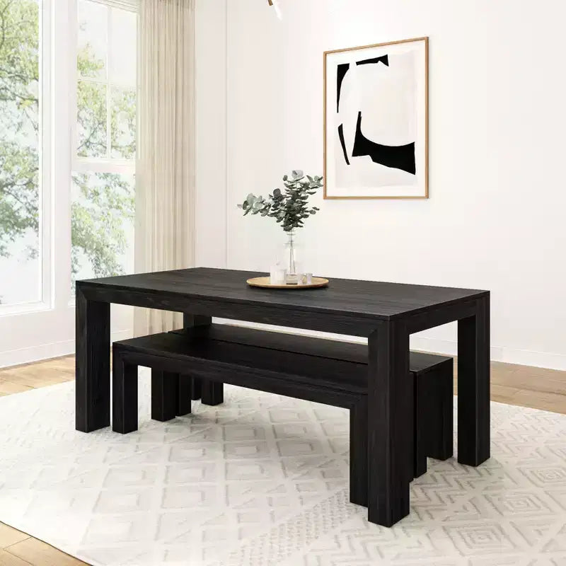 Plank+Beam Solid Wood Modern Dining Table Set with 2 Benches for 6