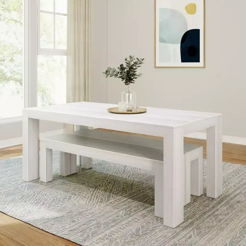 Plank+Beam Solid Wood Modern Dining Table Set with 2 Benches for 6