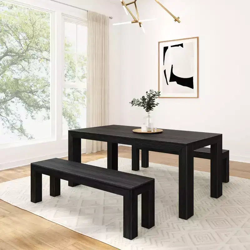 Plank+Beam Solid Wood Modern Dining Table Set with 2 Benches for 6