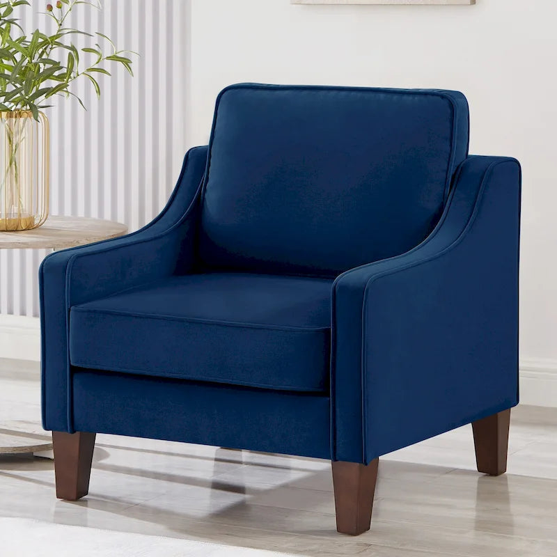 Fauteuil d'appoint moderne en velours avec pieds en bois massif