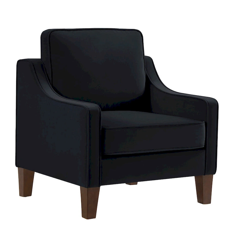 Fauteuil d'appoint moderne en velours avec pieds en bois massif