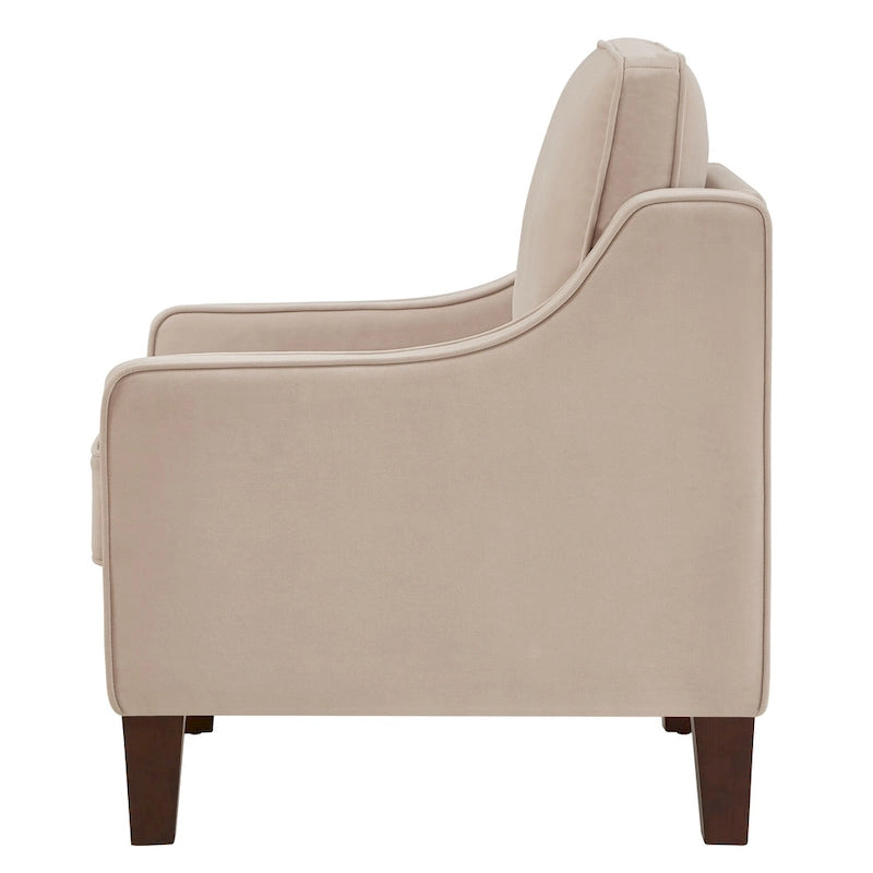 Fauteuil d'appoint moderne en velours avec pieds en bois massif