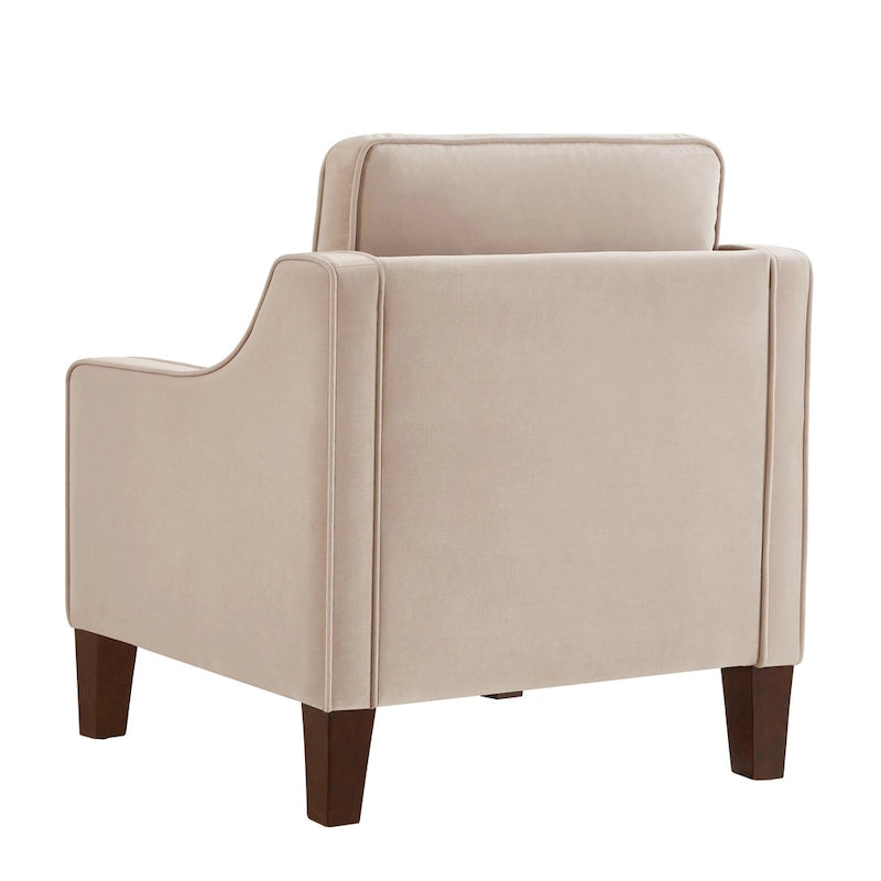 Fauteuil d'appoint moderne en velours avec pieds en bois massif