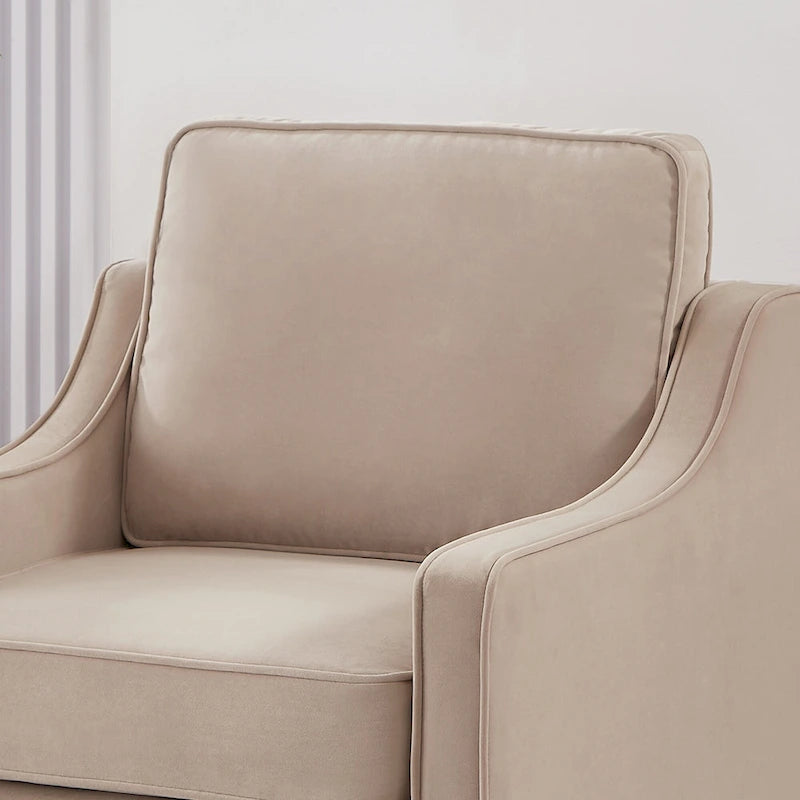 Fauteuil d'appoint moderne en velours avec pieds en bois massif