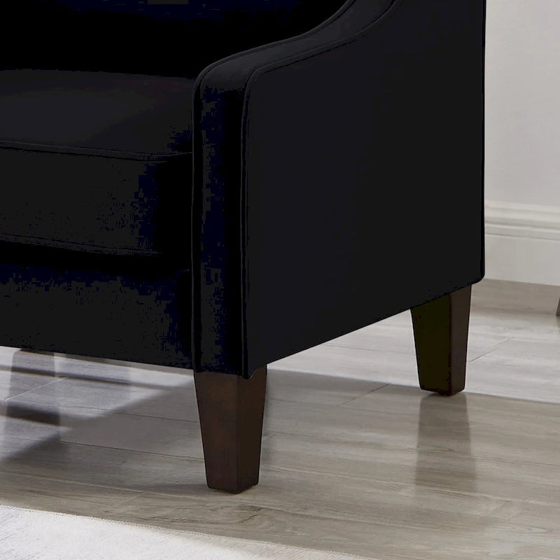 Fauteuil d'appoint moderne en velours avec pieds en bois massif