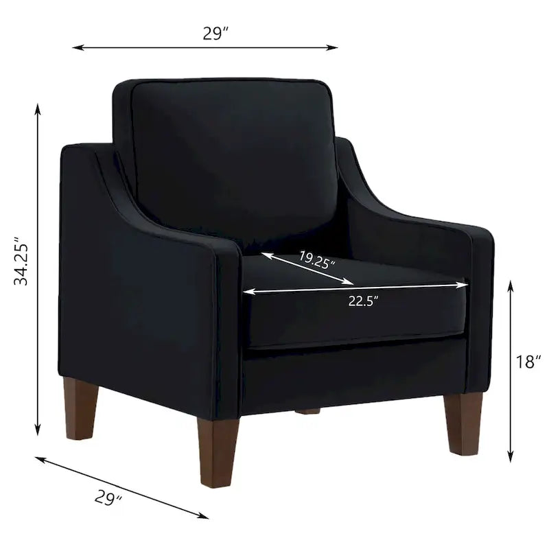Fauteuil d'appoint moderne en velours avec pieds en bois massif