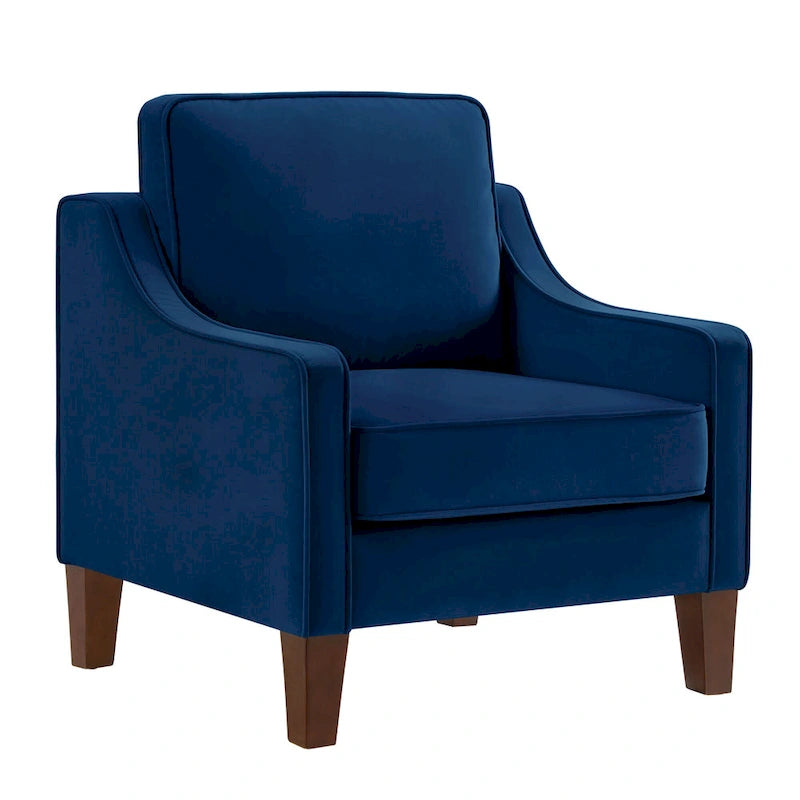 Fauteuil d'appoint moderne en velours avec pieds en bois massif