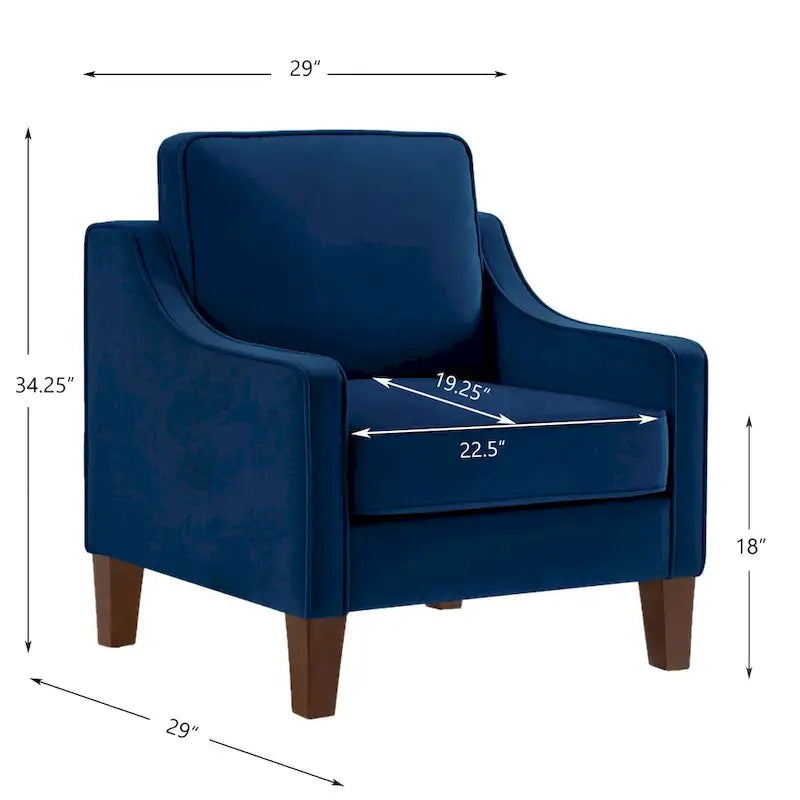 Fauteuil d'appoint moderne en velours avec pieds en bois massif