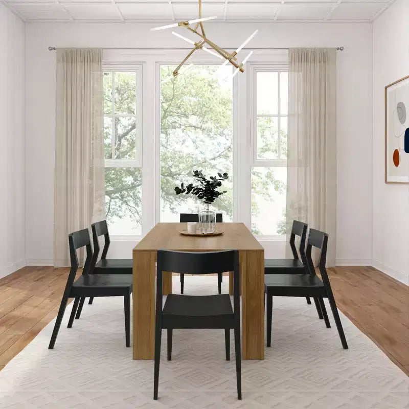 Plank+Beam 72 Modern Solid Wood Dining Table Set, Black Wirebrush, + 6 Chairs