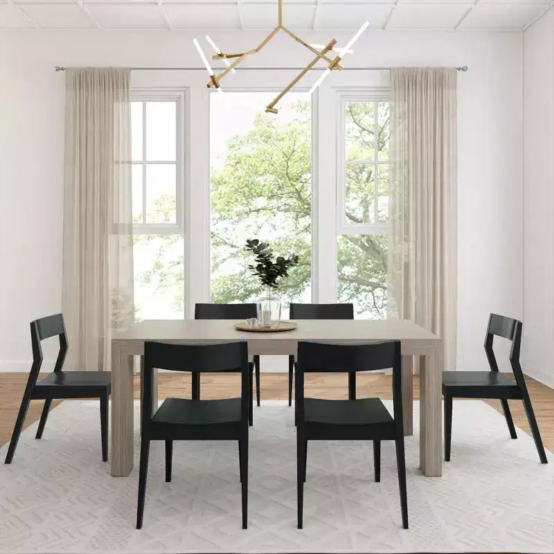 Plank+Beam 72 Modern Solid Wood Dining Table Set, Black Wirebrush, + 6 Chairs