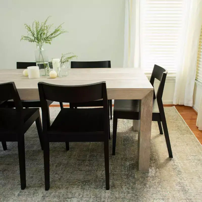 Plank+Beam 72 Modern Solid Wood Dining Table Set, Black Wirebrush, + 6 Chairs