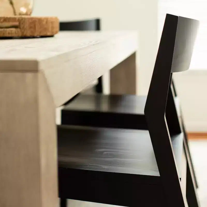 Plank+Beam 72 Modern Solid Wood Dining Table Set, Black Wirebrush, + 6 Chairs
