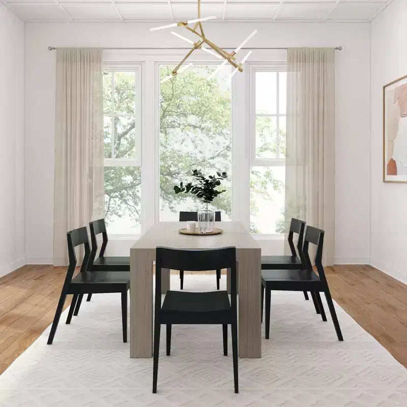 Plank+Beam 72 Modern Solid Wood Dining Table Set, Black Wirebrush, + 6 Chairs