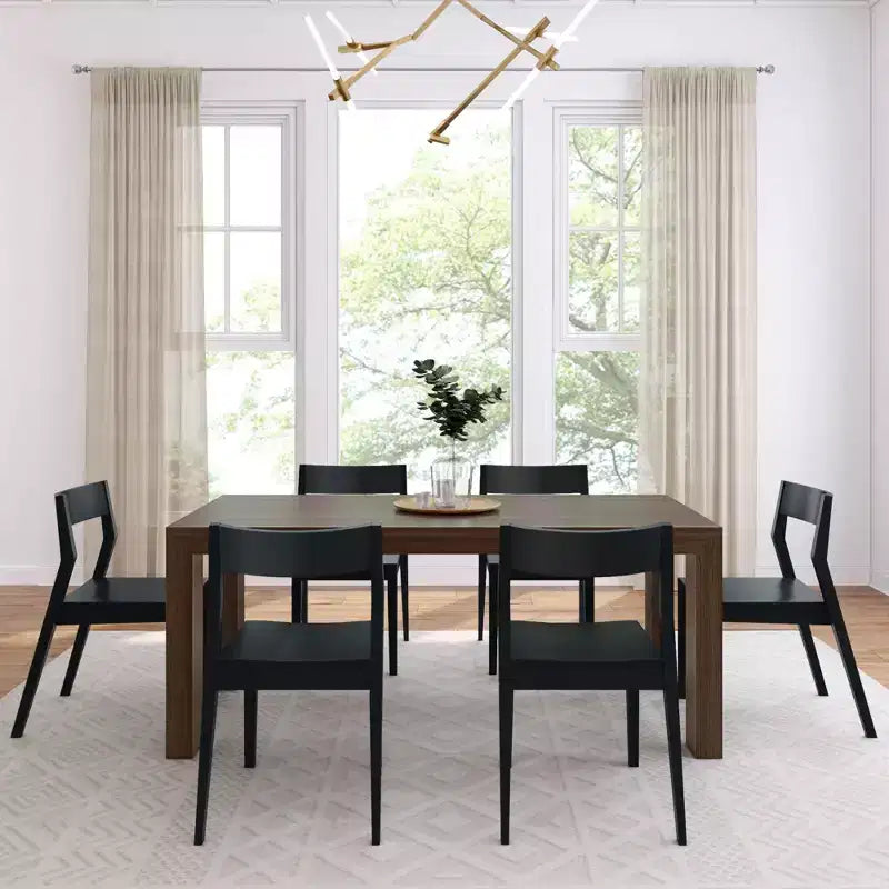 Plank+Beam 72 Modern Solid Wood Dining Table Set, Black Wirebrush, + 6 Chairs