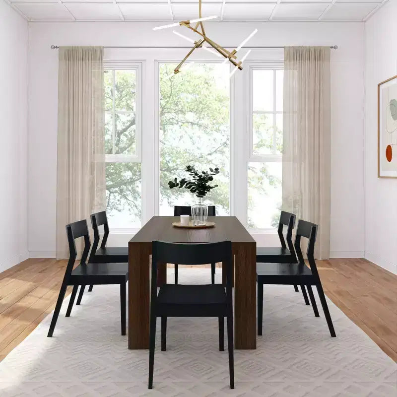 Plank+Beam 72 Modern Solid Wood Dining Table Set, Black Wirebrush, + 6 Chairs