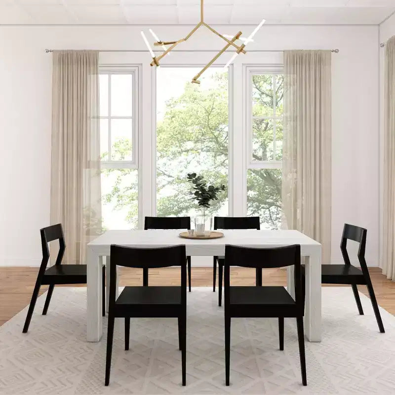 Plank+Beam 72 Modern Solid Wood Dining Table Set, Black Wirebrush, + 6 Chairs