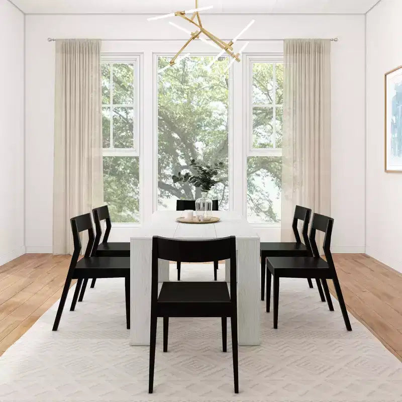 Plank+Beam 72 Modern Solid Wood Dining Table Set, Black Wirebrush, + 6 Chairs
