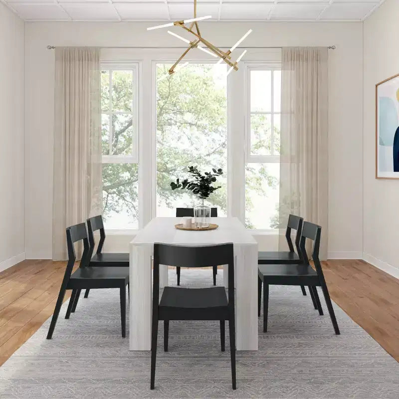 Plank+Beam 72 Modern Solid Wood Dining Table Set, Black Wirebrush, + 6 Chairs