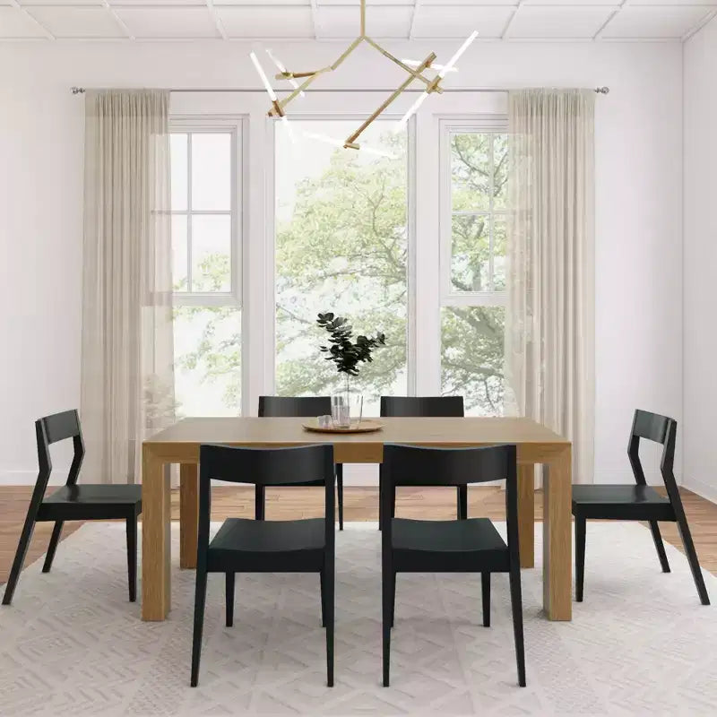 Plank+Beam 72 Modern Solid Wood Dining Table Set, Black Wirebrush, + 6 Chairs