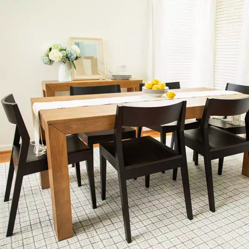 Plank+Beam 72 Modern Solid Wood Dining Table Set, Black Wirebrush, + 6 Chairs