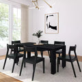 Plank+Beam 72 Modern Solid Wood Dining Table Set, Black Wirebrush, + 6 Chairs