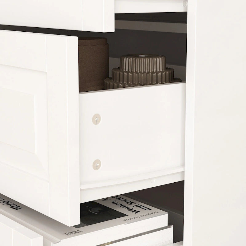 Commode haute à 5 tiroirs avec pieds en bois massif et glissières métalliques
