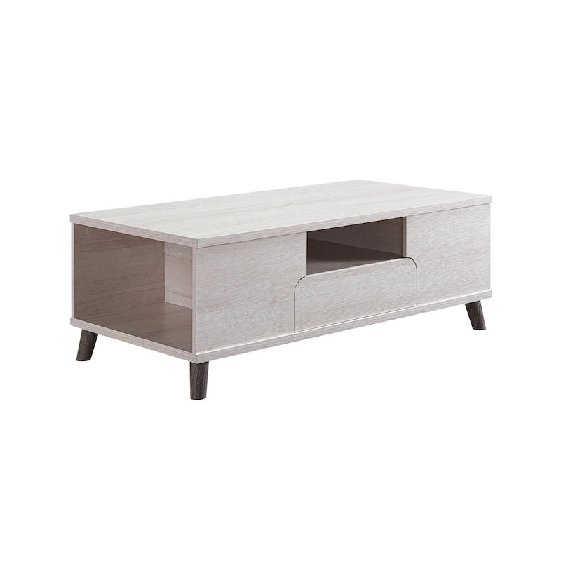 Table basse 47" Mid-Century Modern avec étagères et tiroir