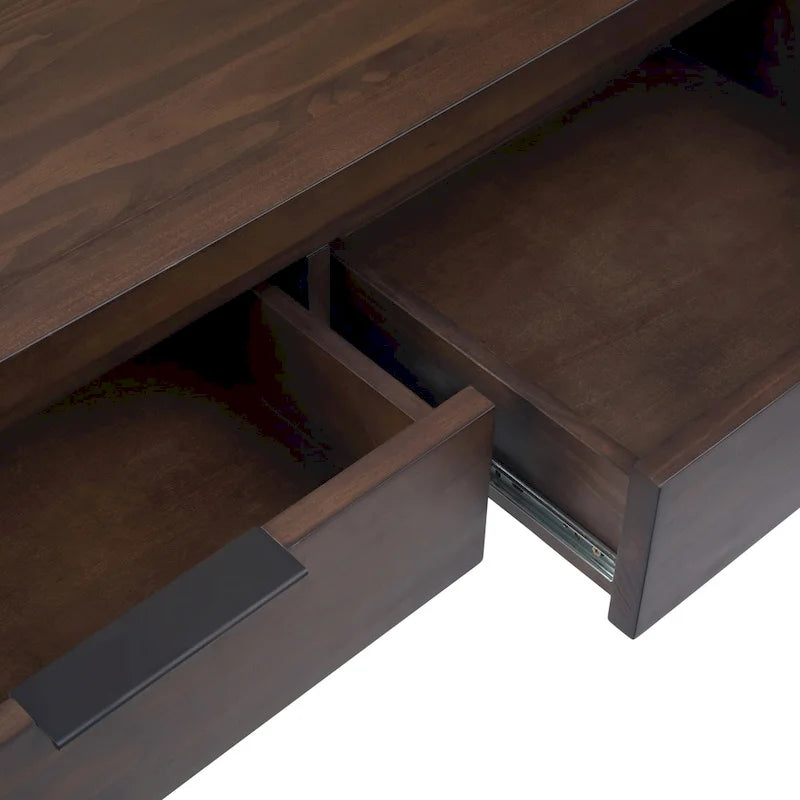 Console en bois massif de 152 cm avec 3 tiroirs, style contemporain, coloris noyer chaud