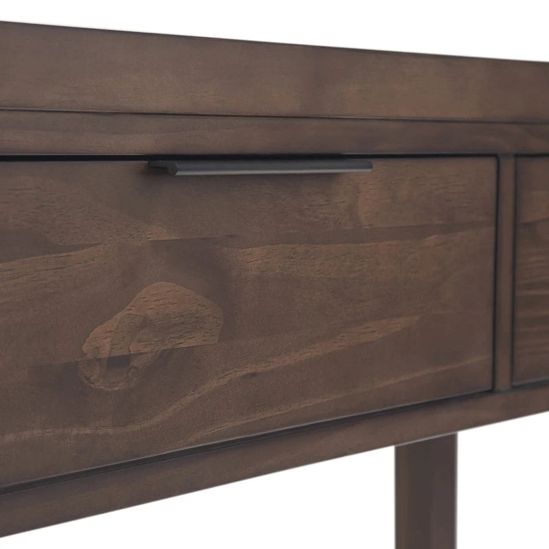Console en bois massif de 152 cm avec 3 tiroirs, style contemporain, coloris noyer chaud