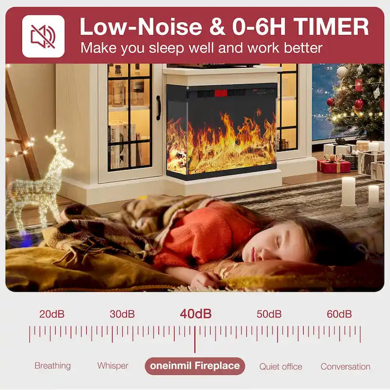 Meuble TV de 150 cm avec cheminée électrique 3 faces en verre intégrée