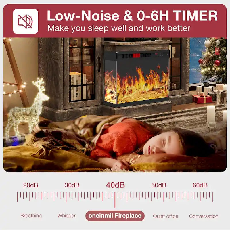 Meuble TV de 150 cm avec cheminée électrique 3 faces en verre intégrée