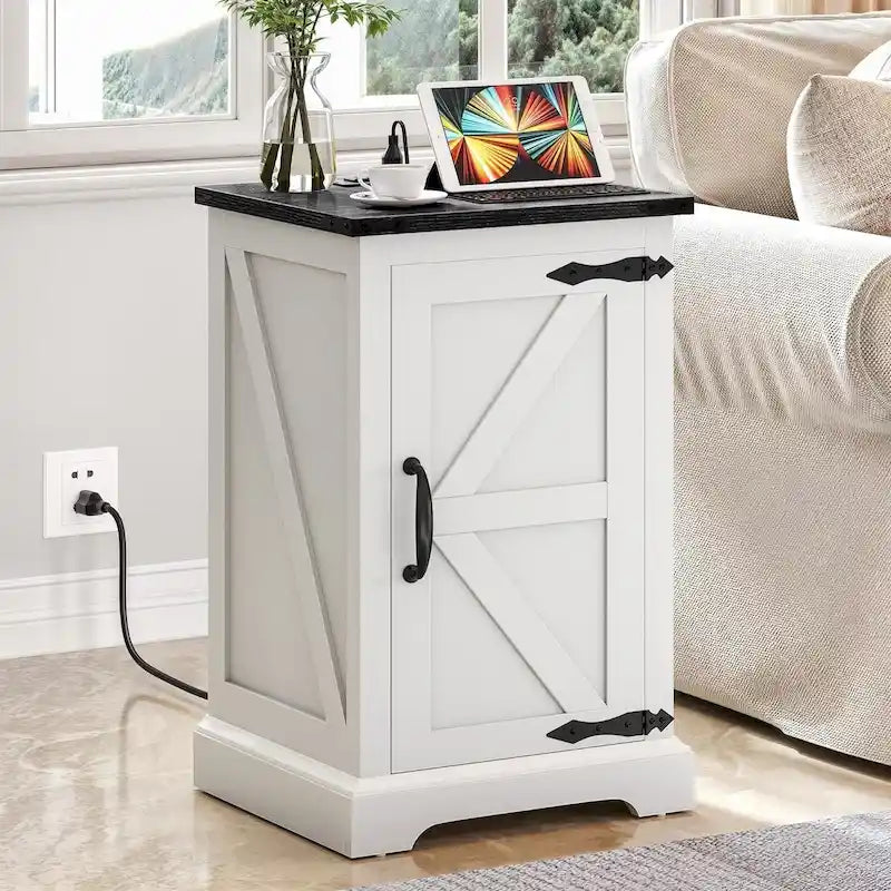 Table d'appoint de ferme avec station de recharge et étagère réglable