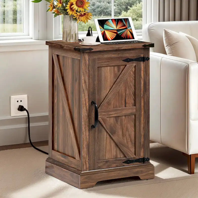 Table d'appoint de ferme avec station de recharge et étagère réglable