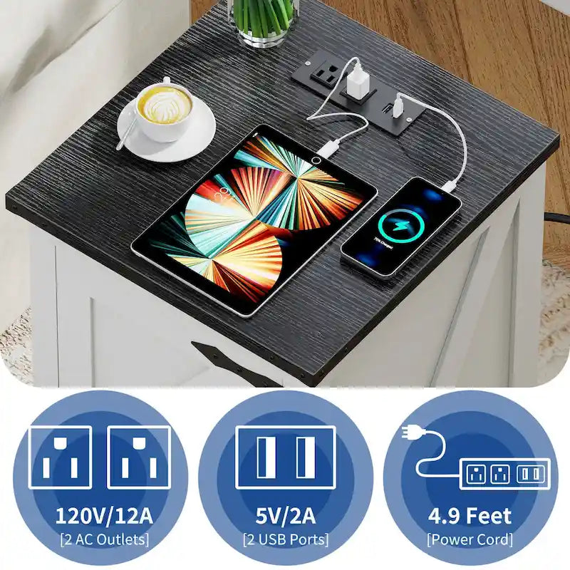 Table d'appoint de ferme avec station de recharge et étagère réglable