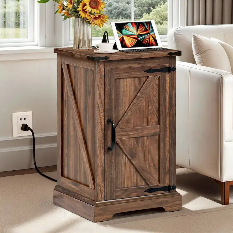 Table d'appoint de ferme avec station de recharge et étagère réglable