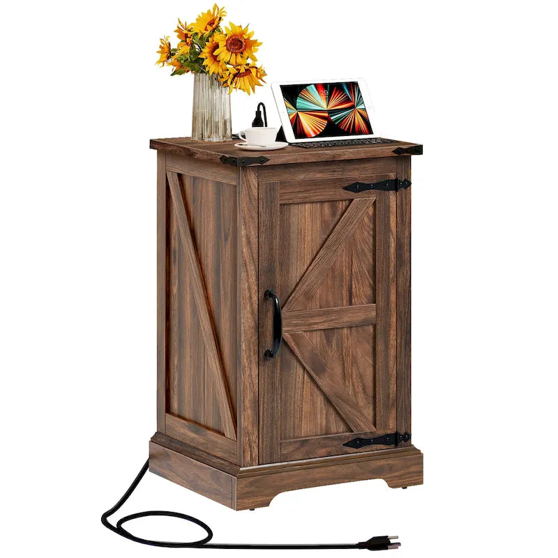 Table d'appoint de ferme avec station de recharge et étagère réglable