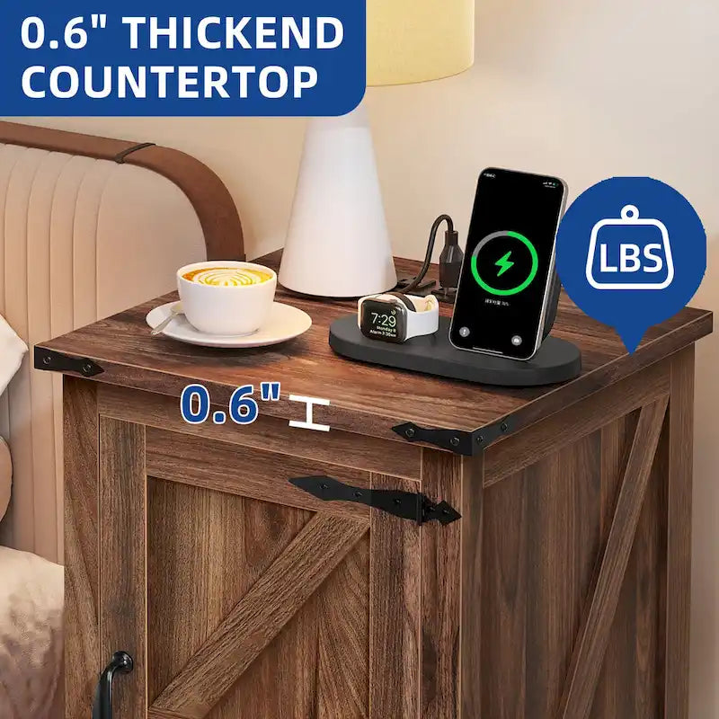 Table d'appoint de ferme avec station de recharge et étagère réglable