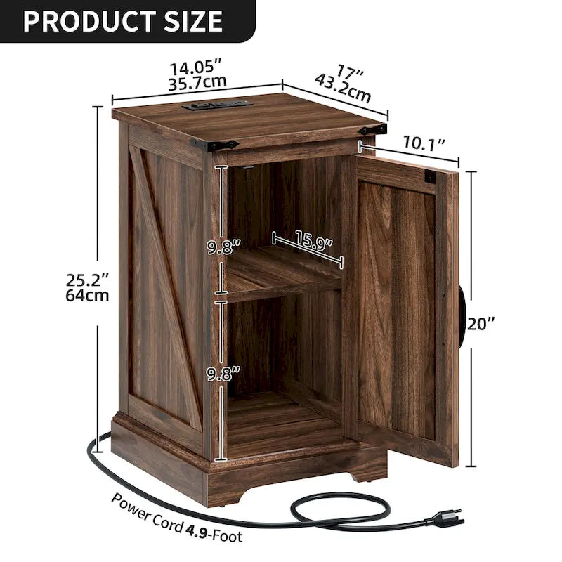 Table d'appoint de ferme avec station de recharge et étagère réglable